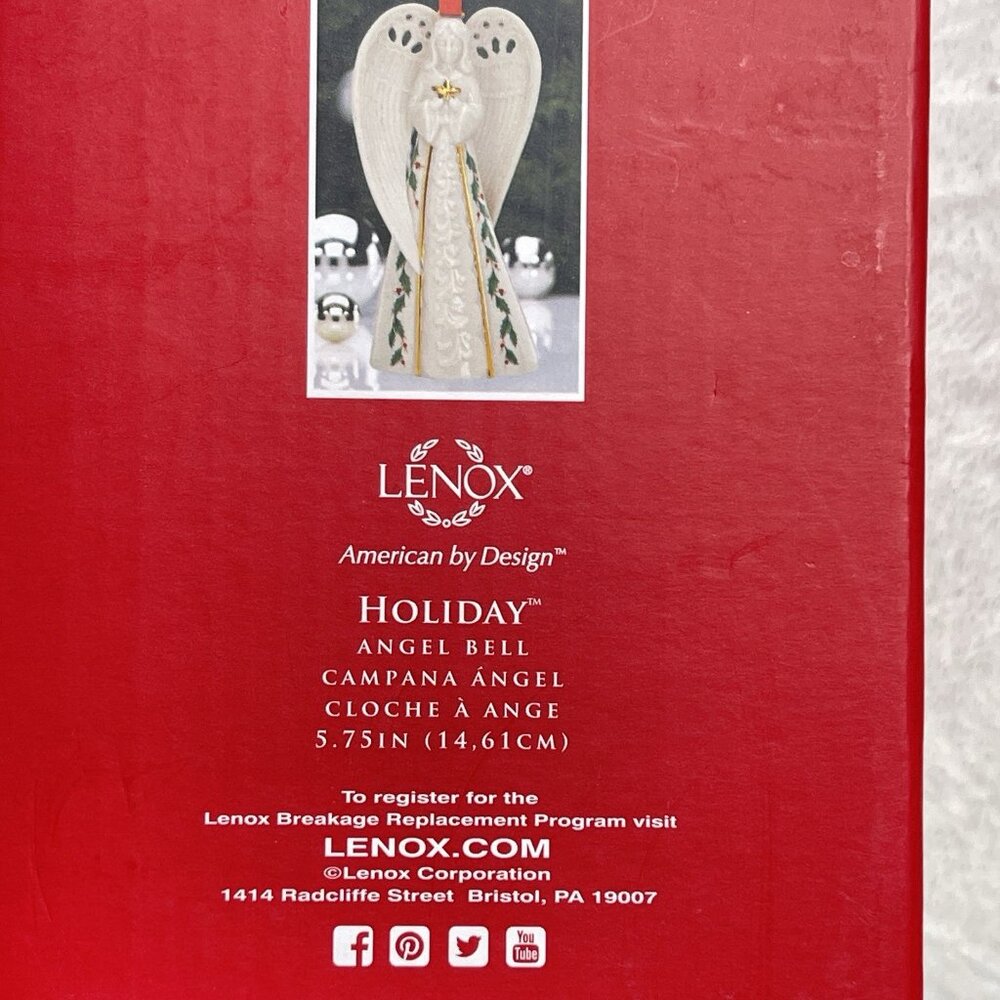 Lenox Holiday Christmas Holly Angel Bell 6-inch New In Box - Picture 7 of 8
